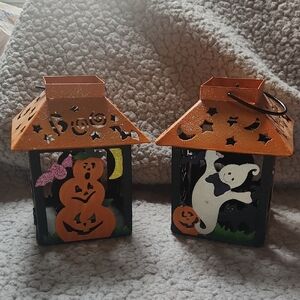 Halloween Colorful Tin Lanterns Candle Holders with Ghost and Pumpkin Designs